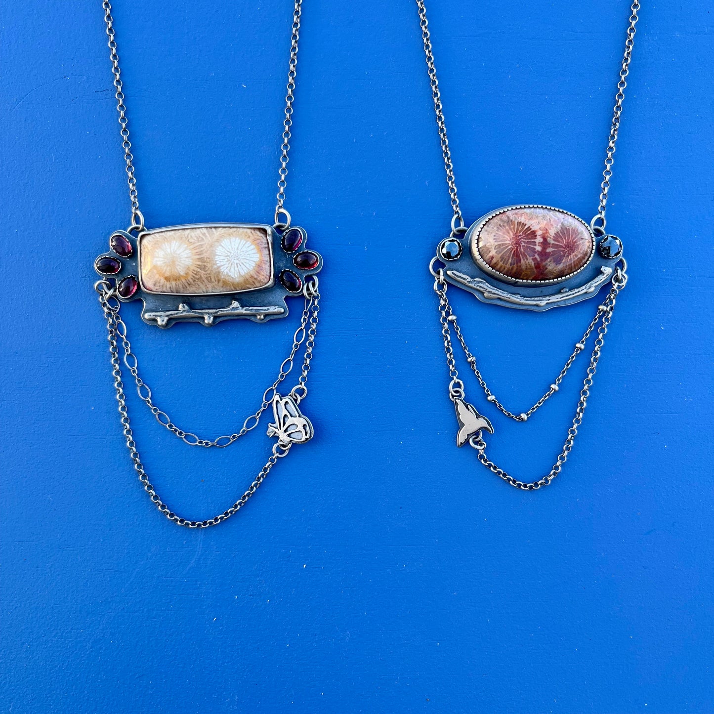 Fossilized Coral and Hummingbird Pendant