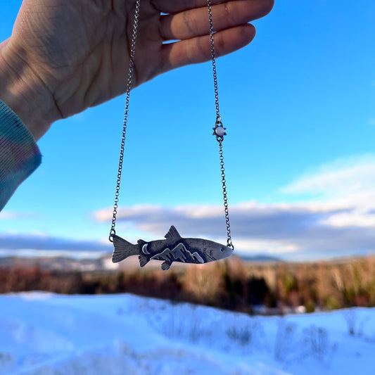 Trout and Mountain Necklace